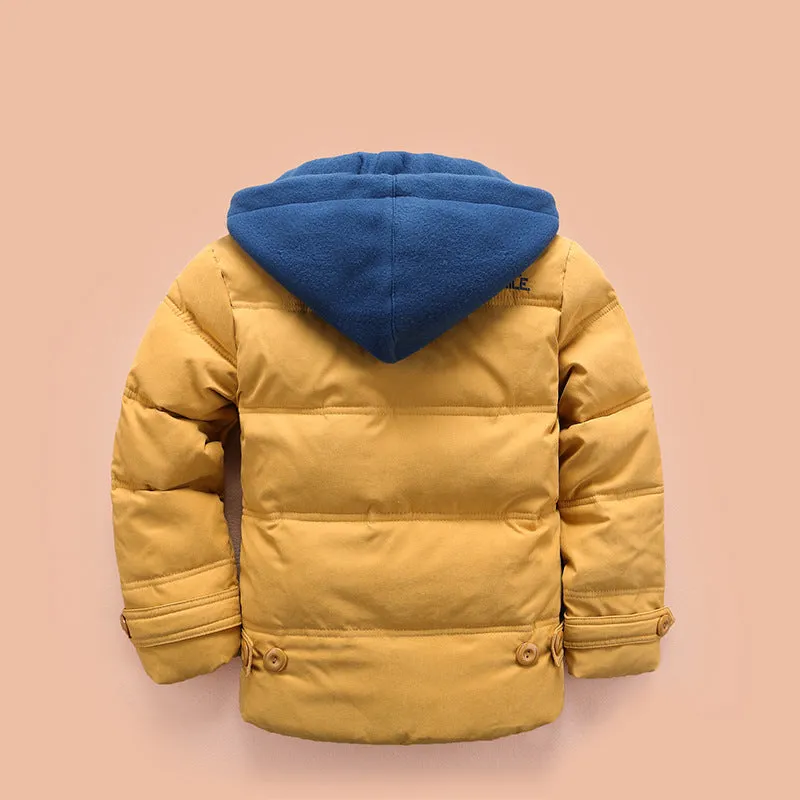 Kids Down Jacket Hooded Patchwork