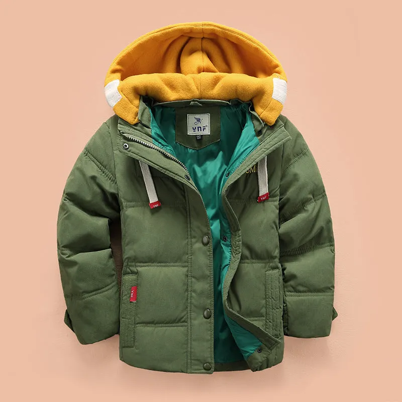 Kids Down Jacket Hooded Patchwork