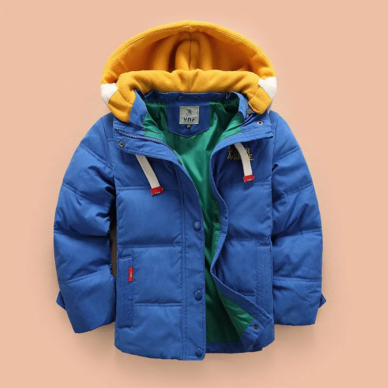 Kids Down Jacket Hooded Patchwork