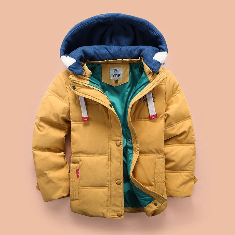 Kids Down Jacket Hooded Patchwork