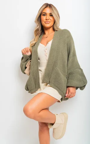 Knitted Balloon Sleeve Cardigan