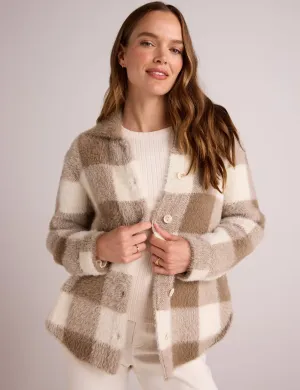 Knitted Fuzzy Shacket, Ivory/Fawn