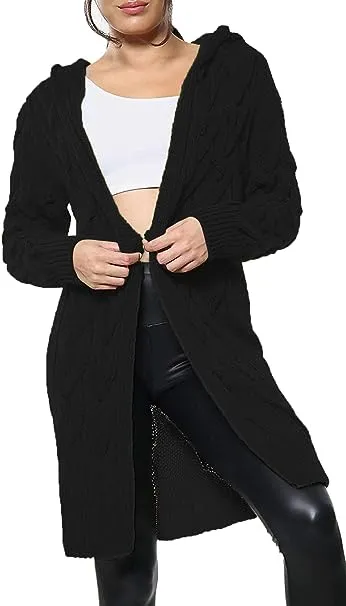 Ladies Cable Knitted Cardigans Oversize Long Hooded