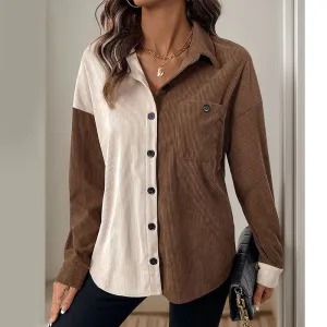 Lapel Cardigan Top Contrasting Colors