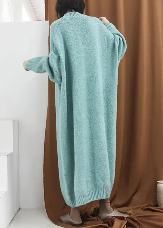 Loose Blue Green Turtleneck Cozy Cotton Knit Long Dress Fall ML3310