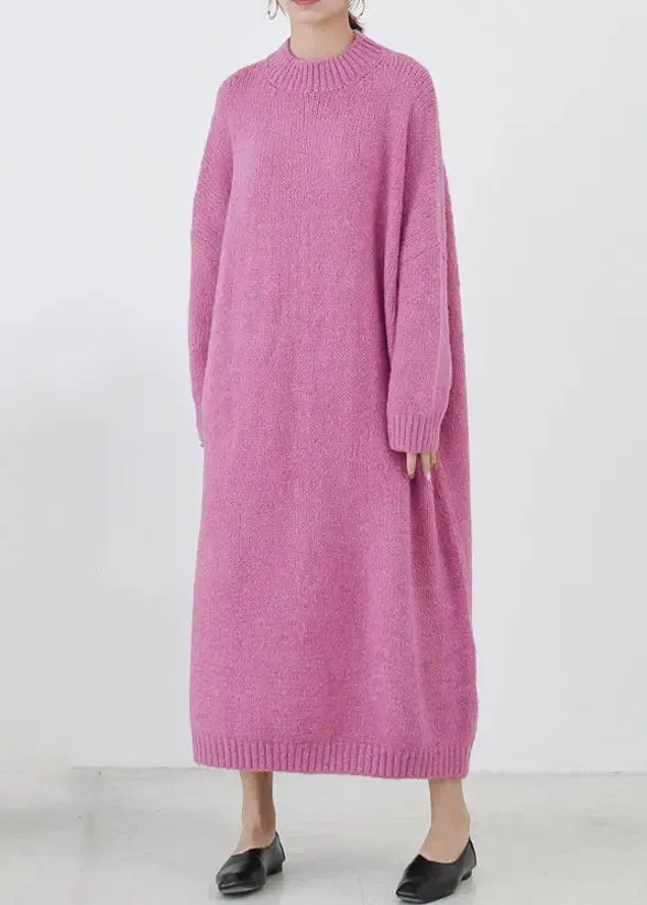 Loose Blue Green Turtleneck Cozy Cotton Knit Long Dress Fall ML3310