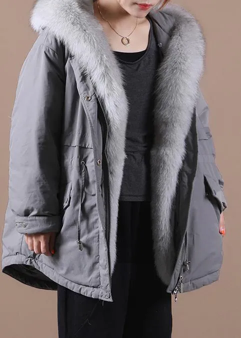 Loose fitting warm winter coat hooded drawstring parkas