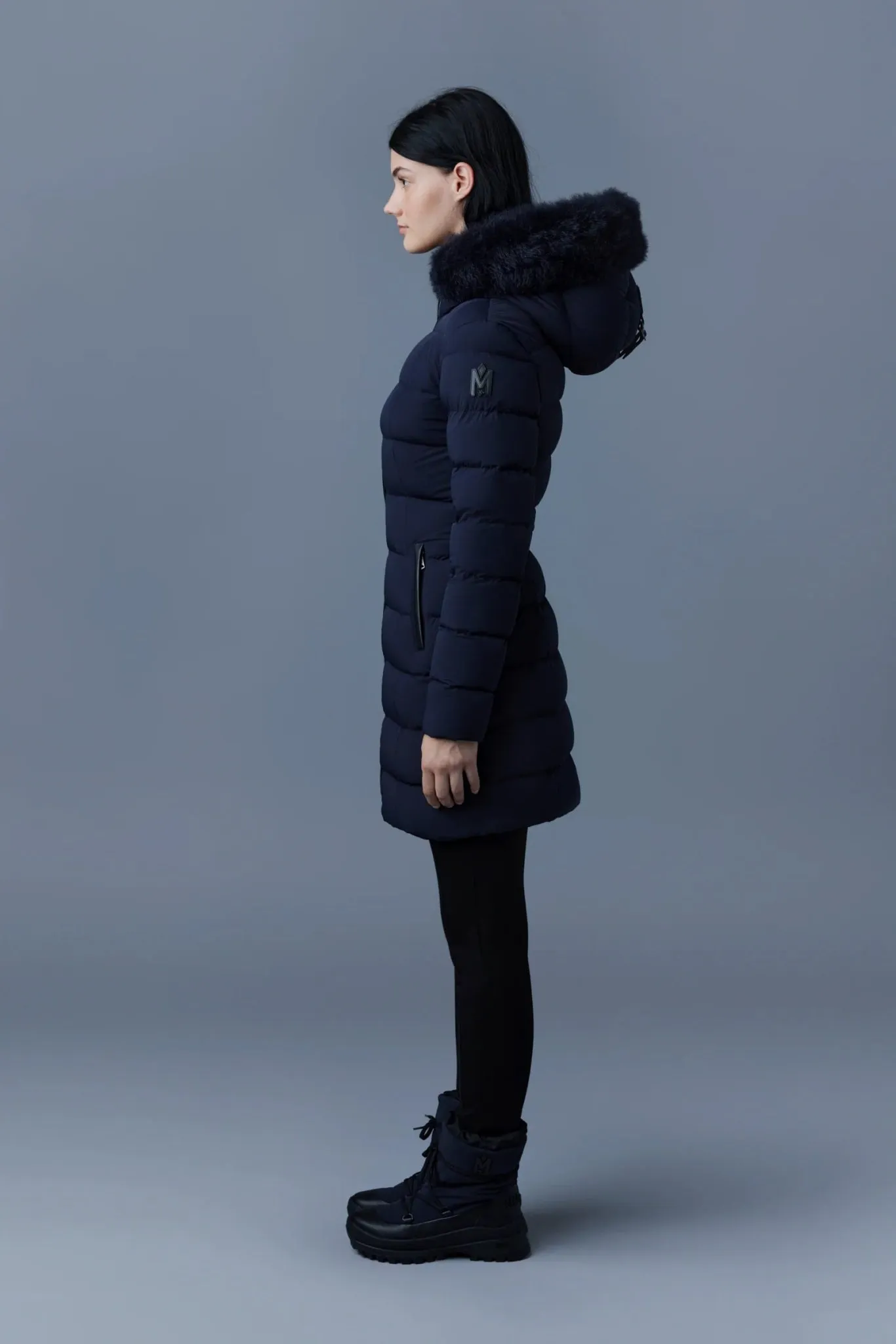 MACKAGE CALLA-SH - Light Down Coat With Black Shearling Collar