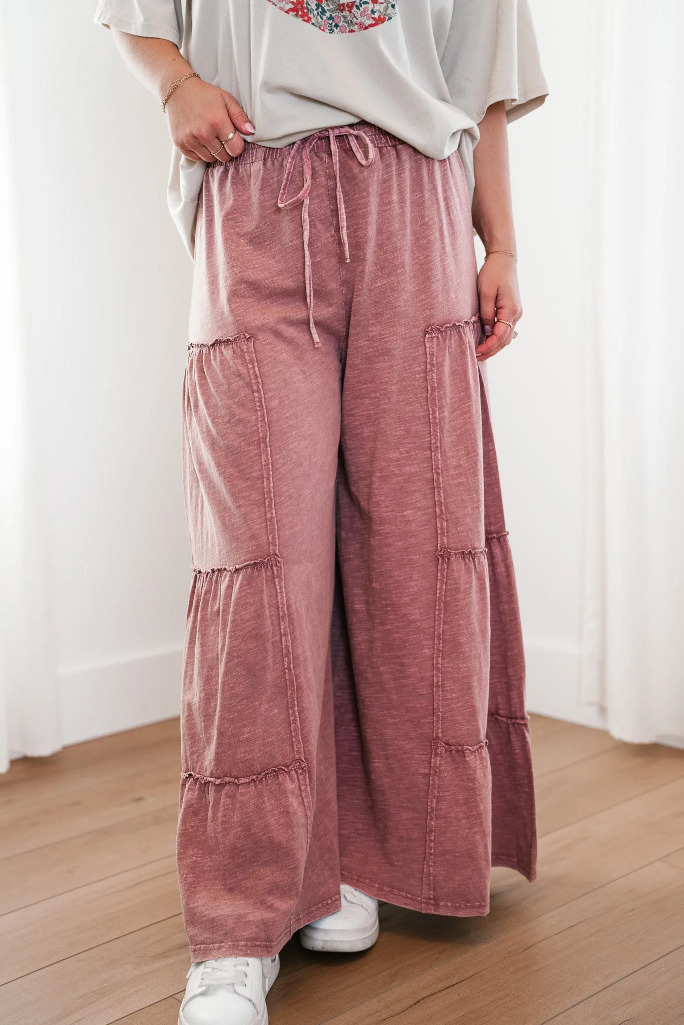 Mauve Magic Tiered Styled Wide-Leg Pant