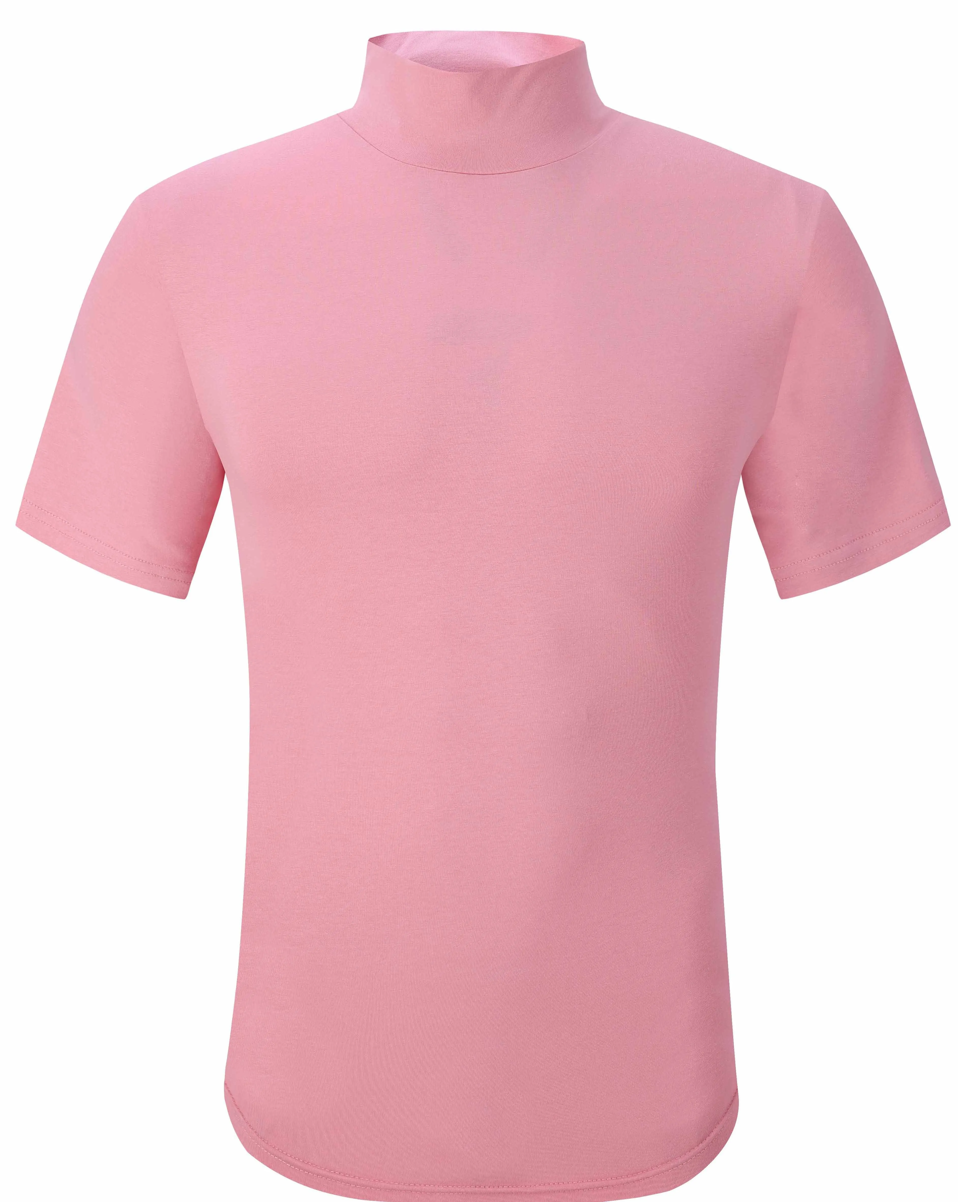 Men's Salmon Cotton Spandex Mock Neck Tee