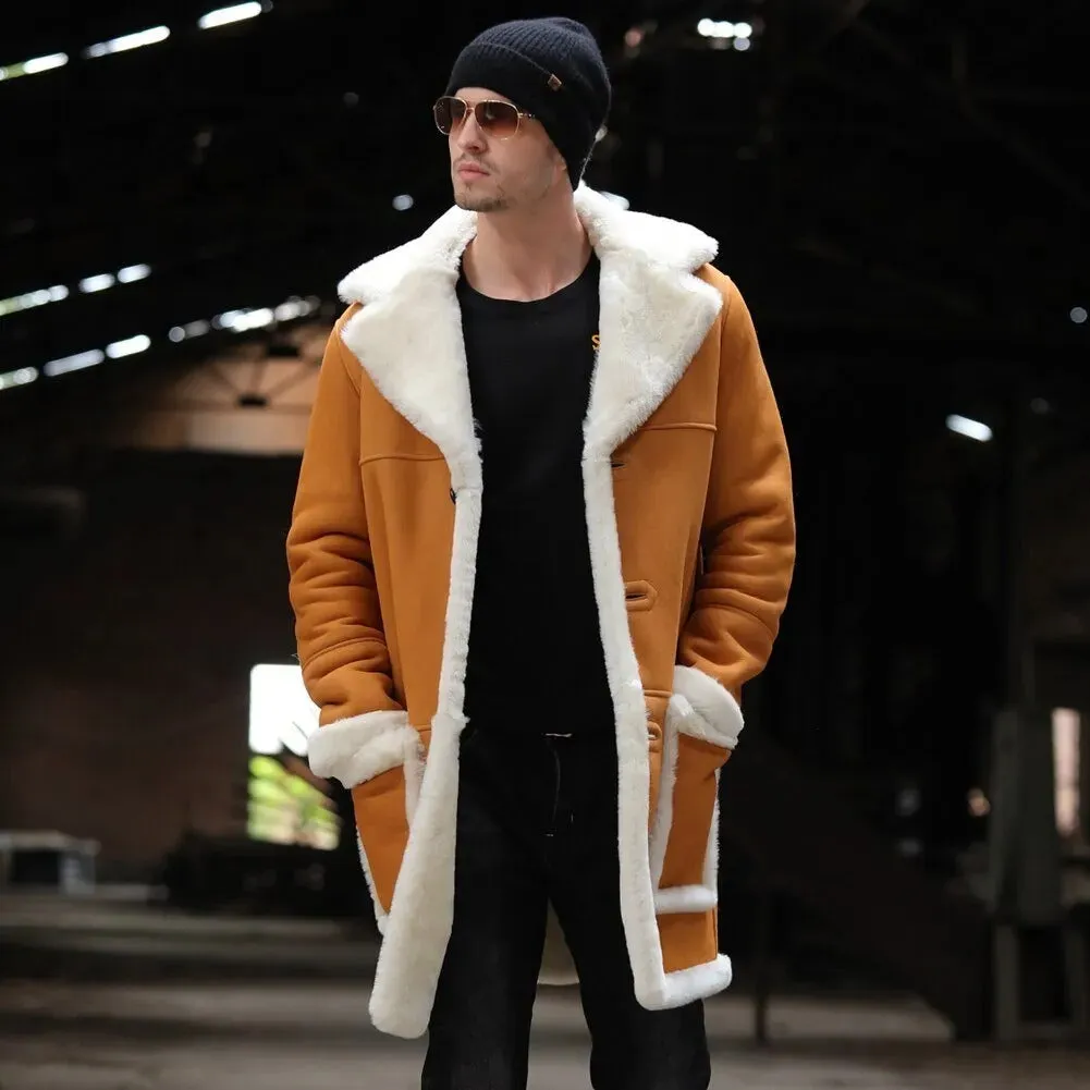 Men's Yellow Shearling Jacket - Long Leather Fur Coat