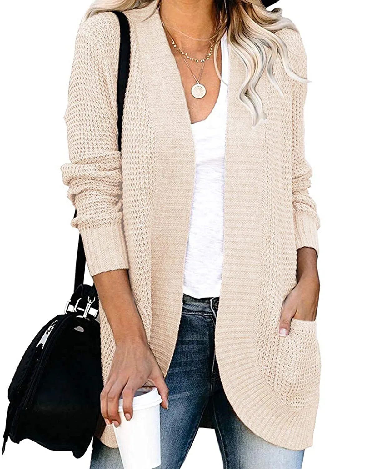 MEROKEETY Open Front Chunky Knit Draped Cardigan