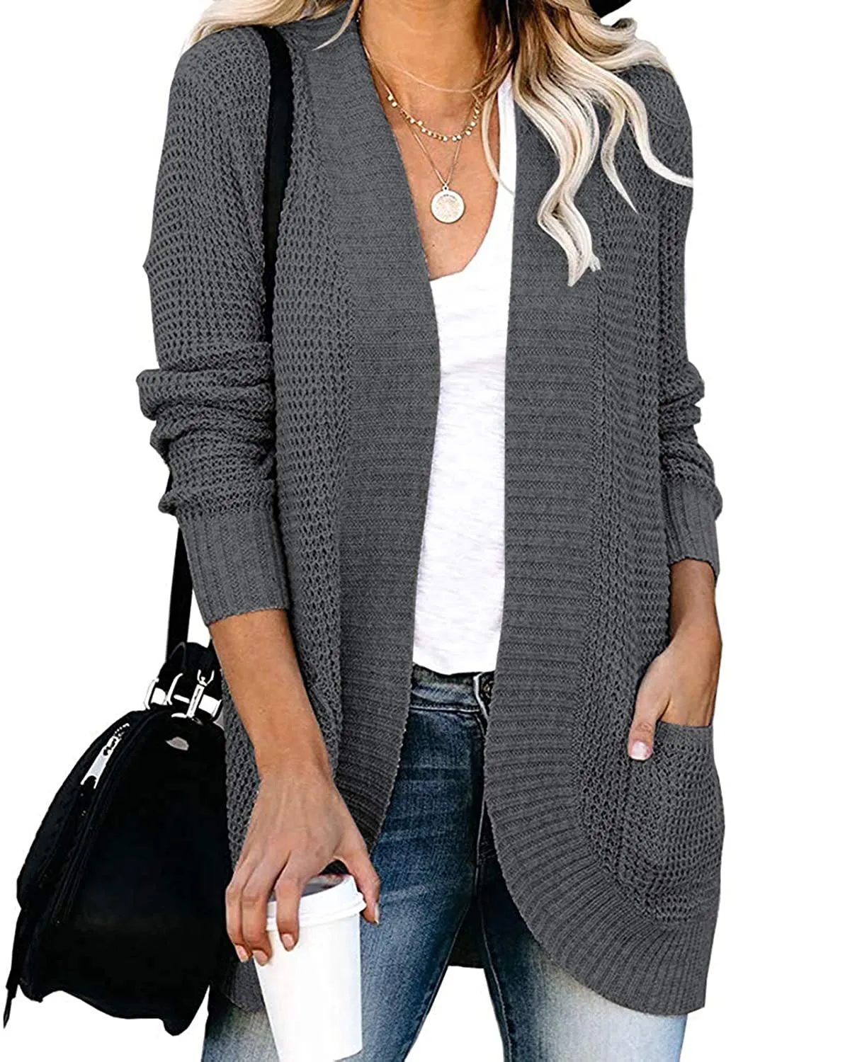 MEROKEETY Open Front Chunky Knit Draped Cardigan