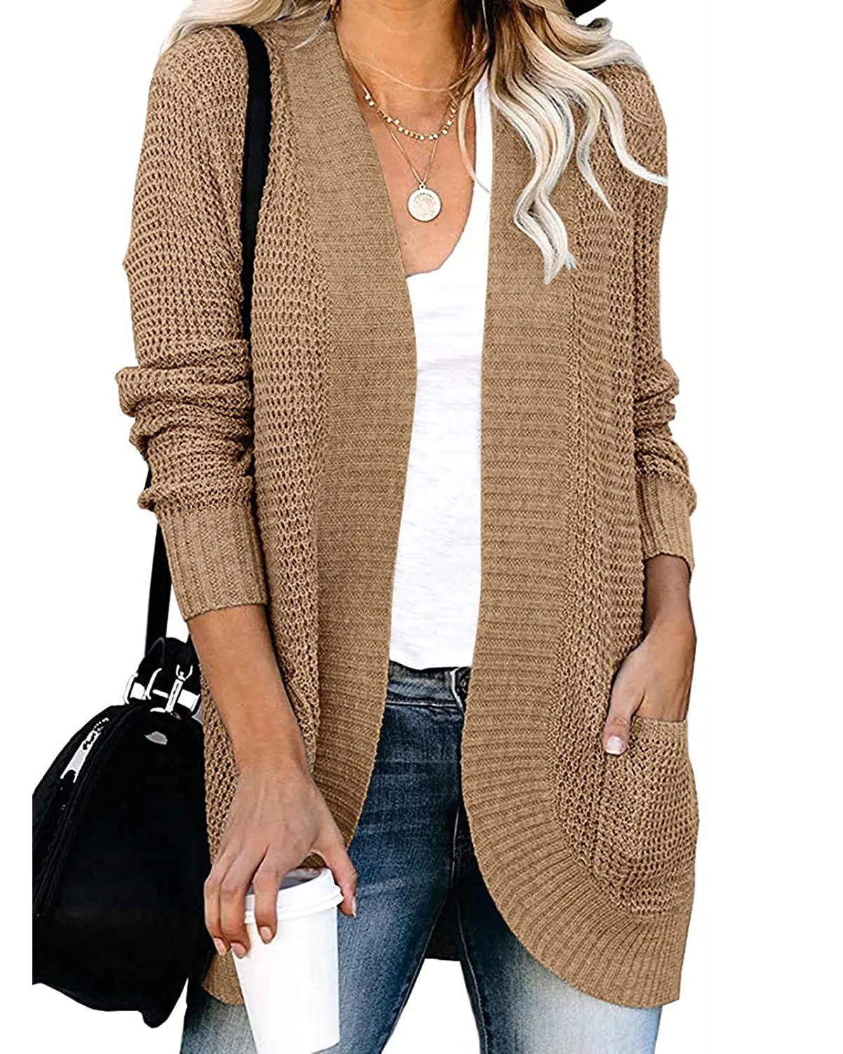 MEROKEETY Open Front Chunky Knit Draped Cardigan