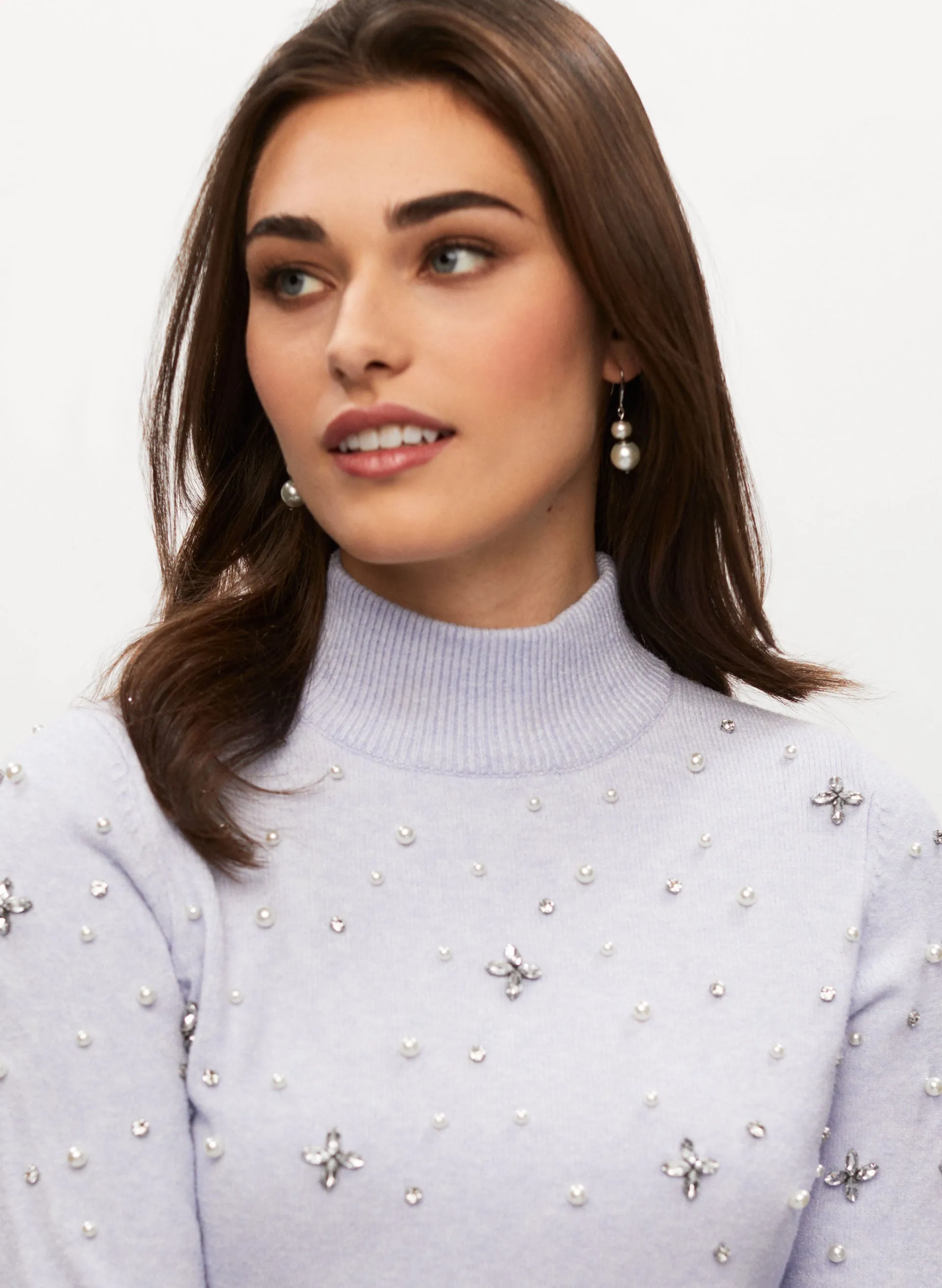 Mock Neck Pearl Detail Sweater