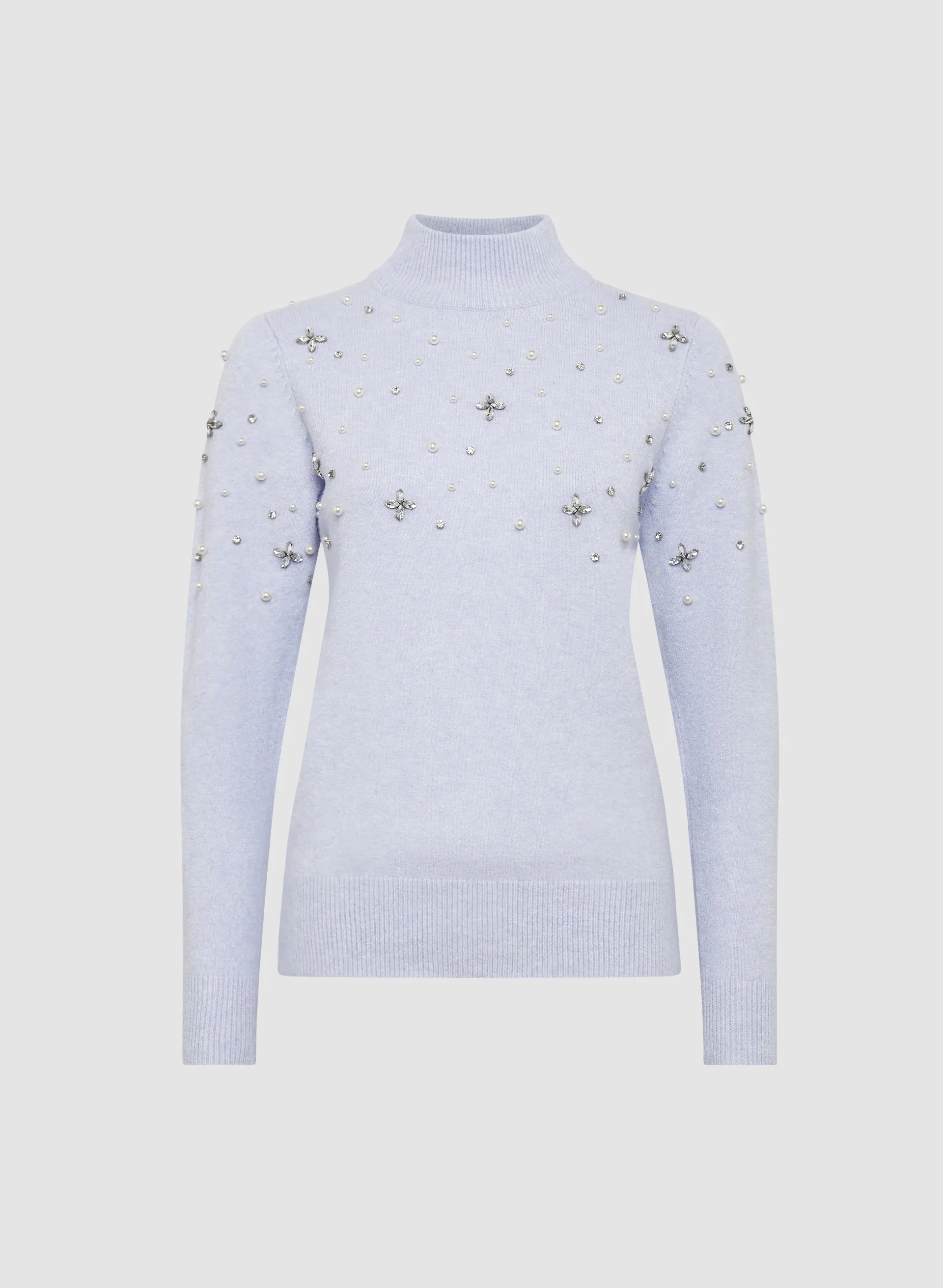 Mock Neck Pearl Detail Sweater