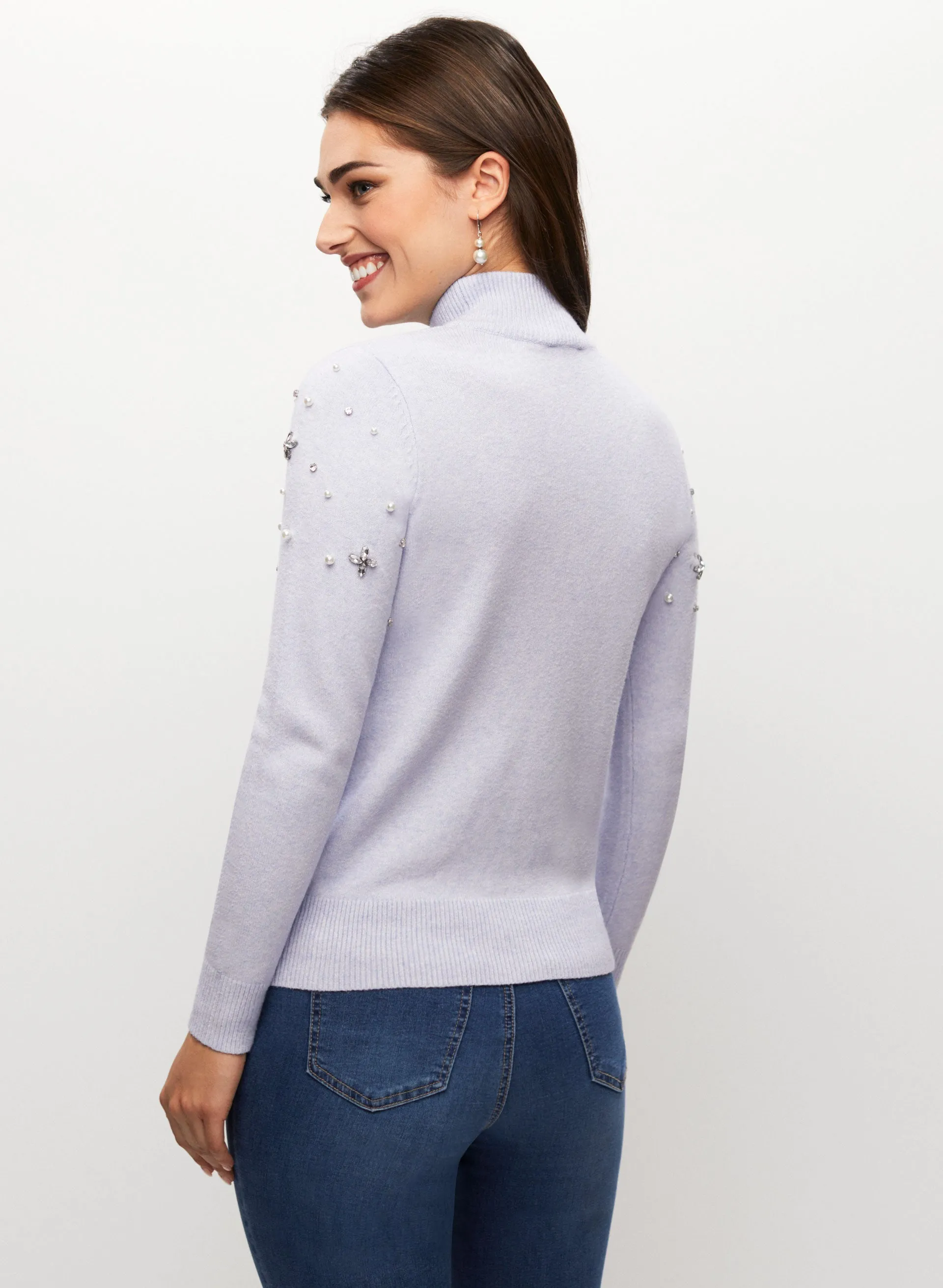 Mock Neck Pearl Detail Sweater