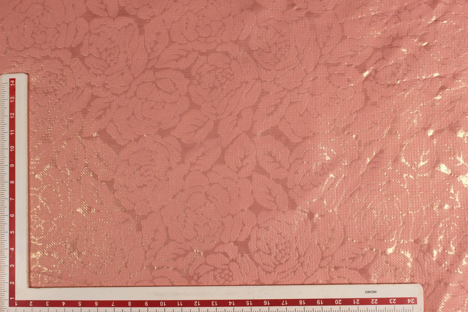 Peach Foil Printed Knit Jacquard Fabric