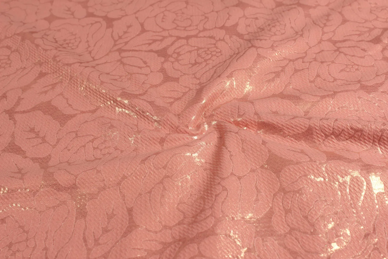 Peach Foil Printed Knit Jacquard Fabric