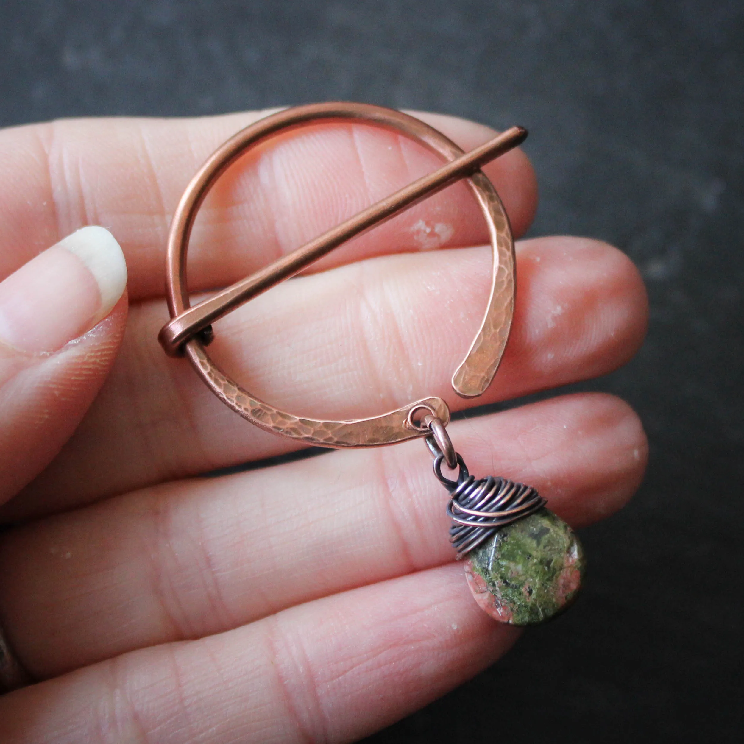 Pierced Pennanular Brooch with Unakite