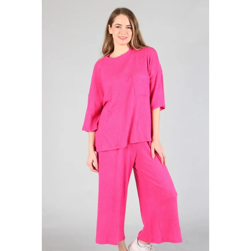 Plus - Brushed Wide Leg Pants Hot Pink