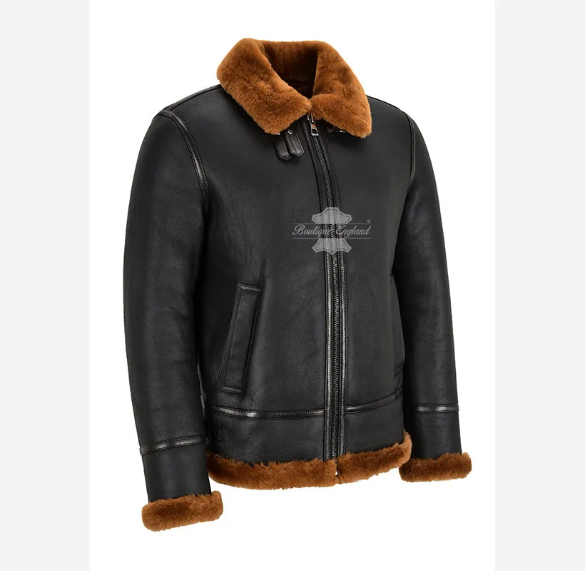 RAF B3 Men's Classic Sheepskin Jacket Black Aviator Shearling Jacket