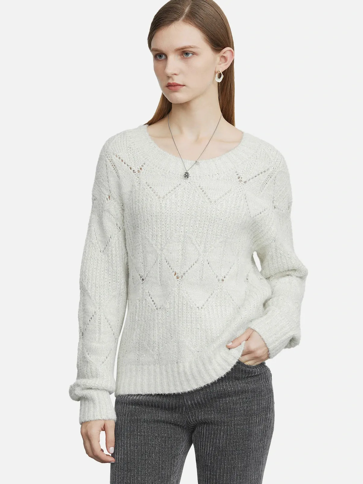 Round Neck Cutout Knit Sweater