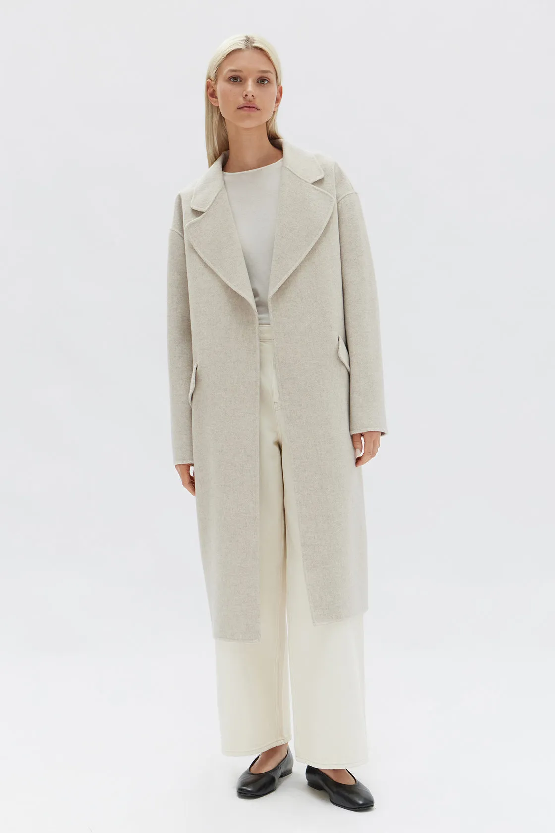 Sadie Oat Marle Single Breasted Wool Coat