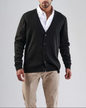 Textured Button-Up Cardigan    - BLACK