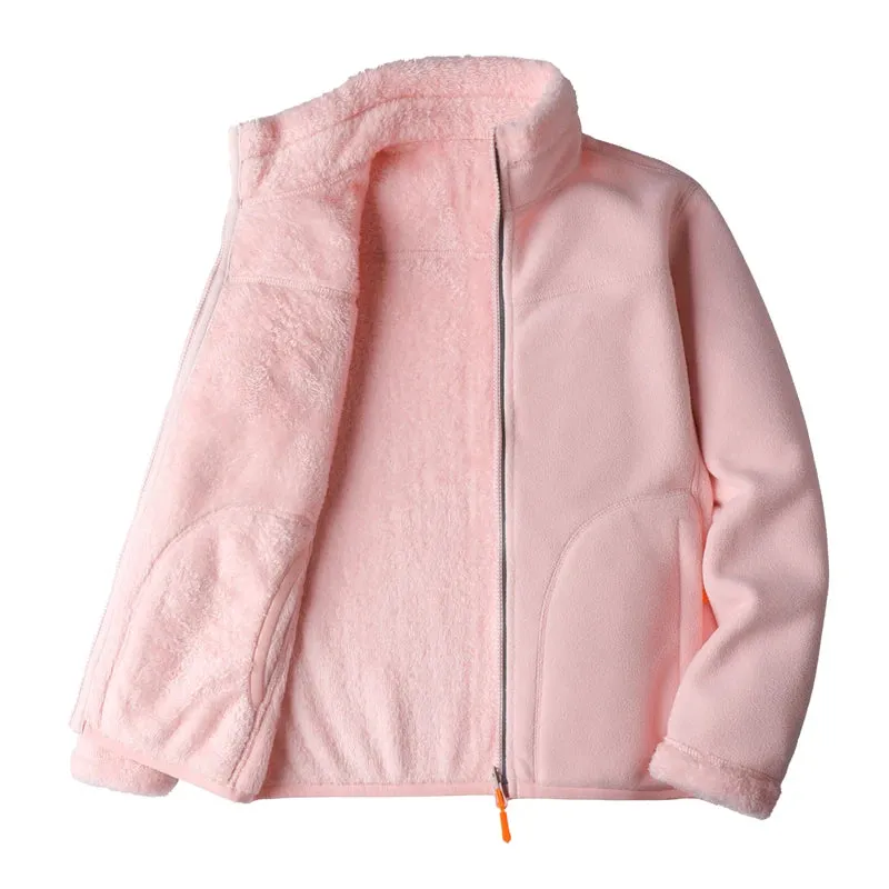 Trendy Dual-Sided Plush Fleece Zip-Up Jacket for Winter