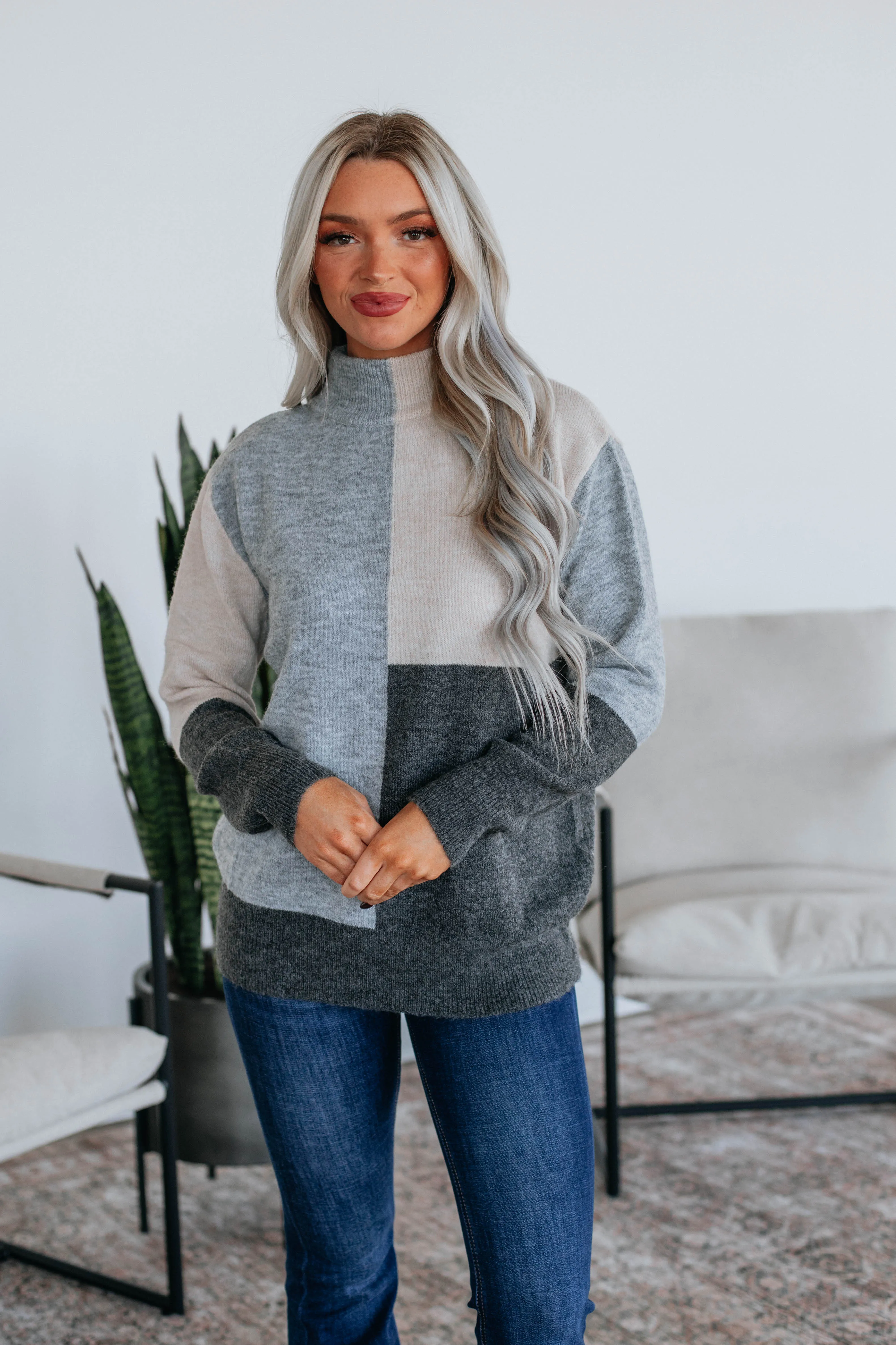 Vickie Colorblock Sweater - Heather Grey