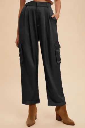 Wide Leg Cargo Satin Pants