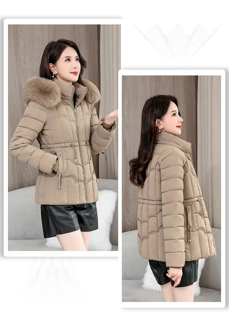 Winter 2024 New Down Jacket Women Parkas Fashion High-Quality Warm Cotton Padded Coat Ladies Short Overcoat Hooded Overwear Tops