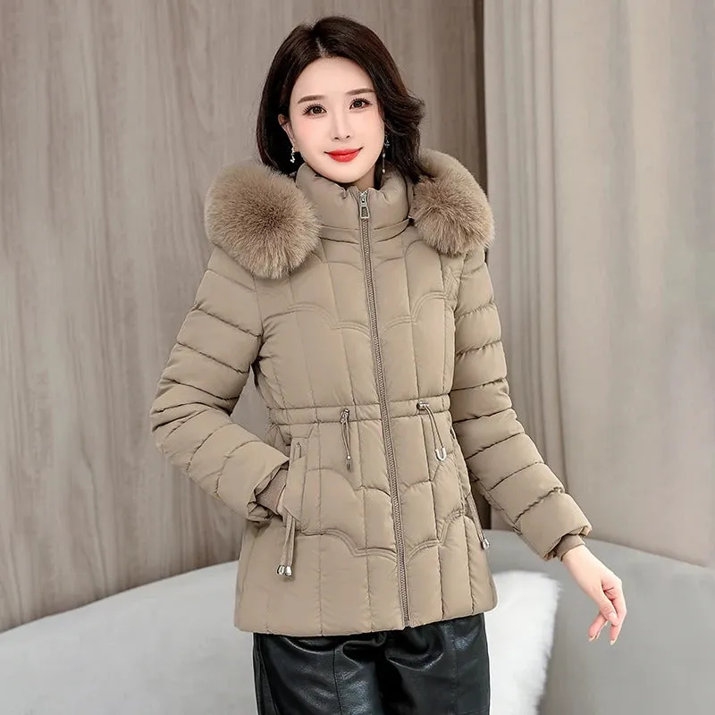 Winter 2024 New Down Jacket Women Parkas Fashion High-Quality Warm Cotton Padded Coat Ladies Short Overcoat Hooded Overwear Tops